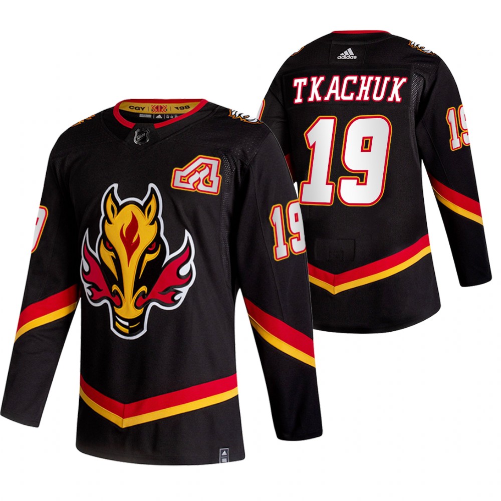 Cheap 2021 Adidias Calgary Flames 19 Matthew Tkachuk Black Men Reverse Retro Alternate NHL Jersey
